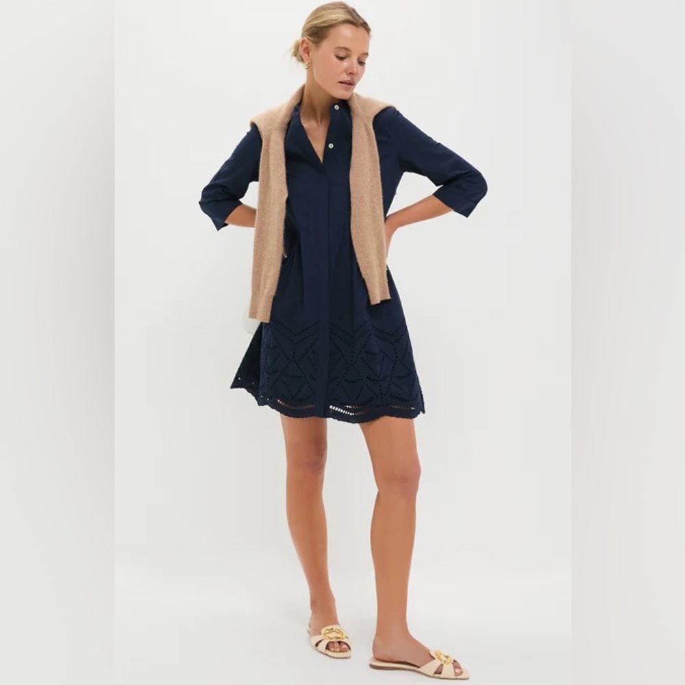 Medium Tuckernuck Navy Eyelet Royal Shirt Dress - Picture 6 of 10